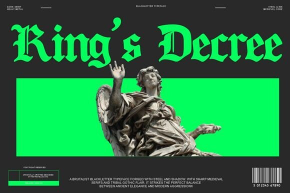 Preview specimen of King’s Decree blackletter font