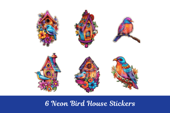 Neon Bird House Stickers Fussy Cuts
