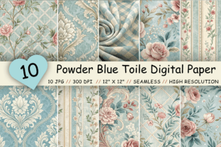 Powder Blue Toile Digital Paper Pack Graphic by Florid Printables ...