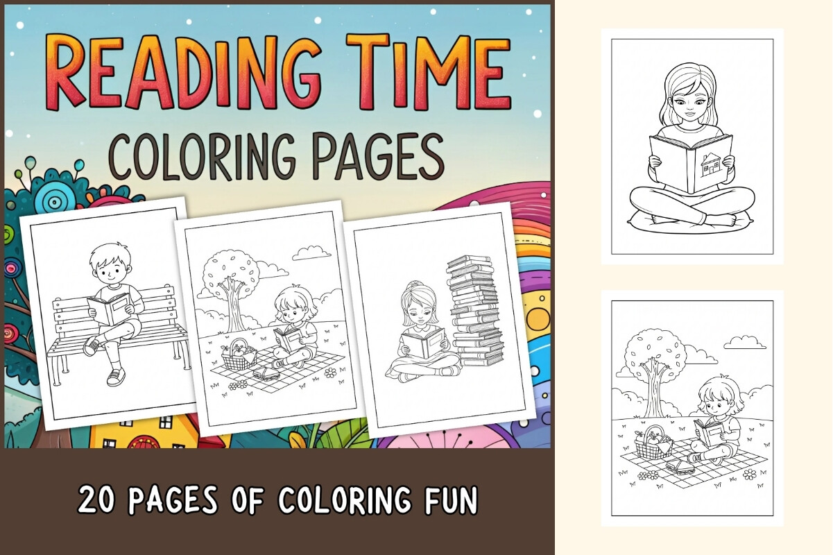 Reading Time Coloring Pages for Kids