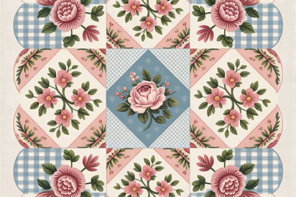 Scalloped Gingham Pink Rose Quilt