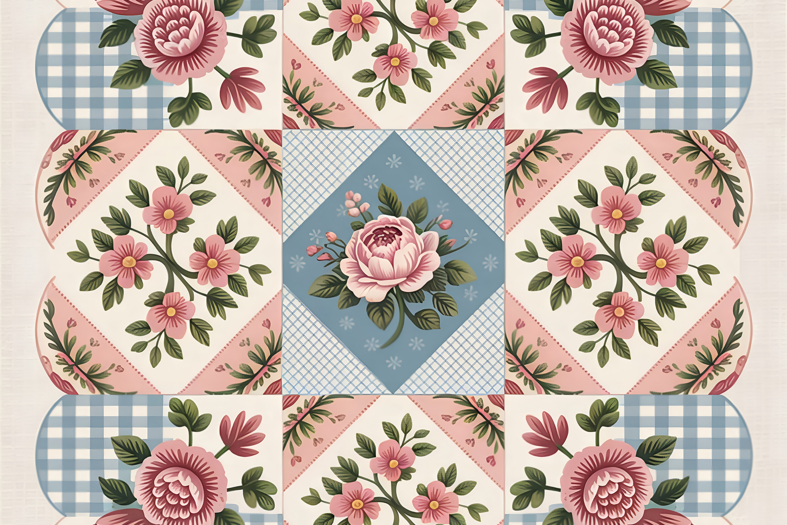 Scalloped Gingham Pink Rose Quilt