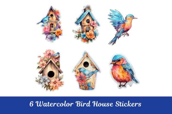 Watercolor Bird House Stickers
