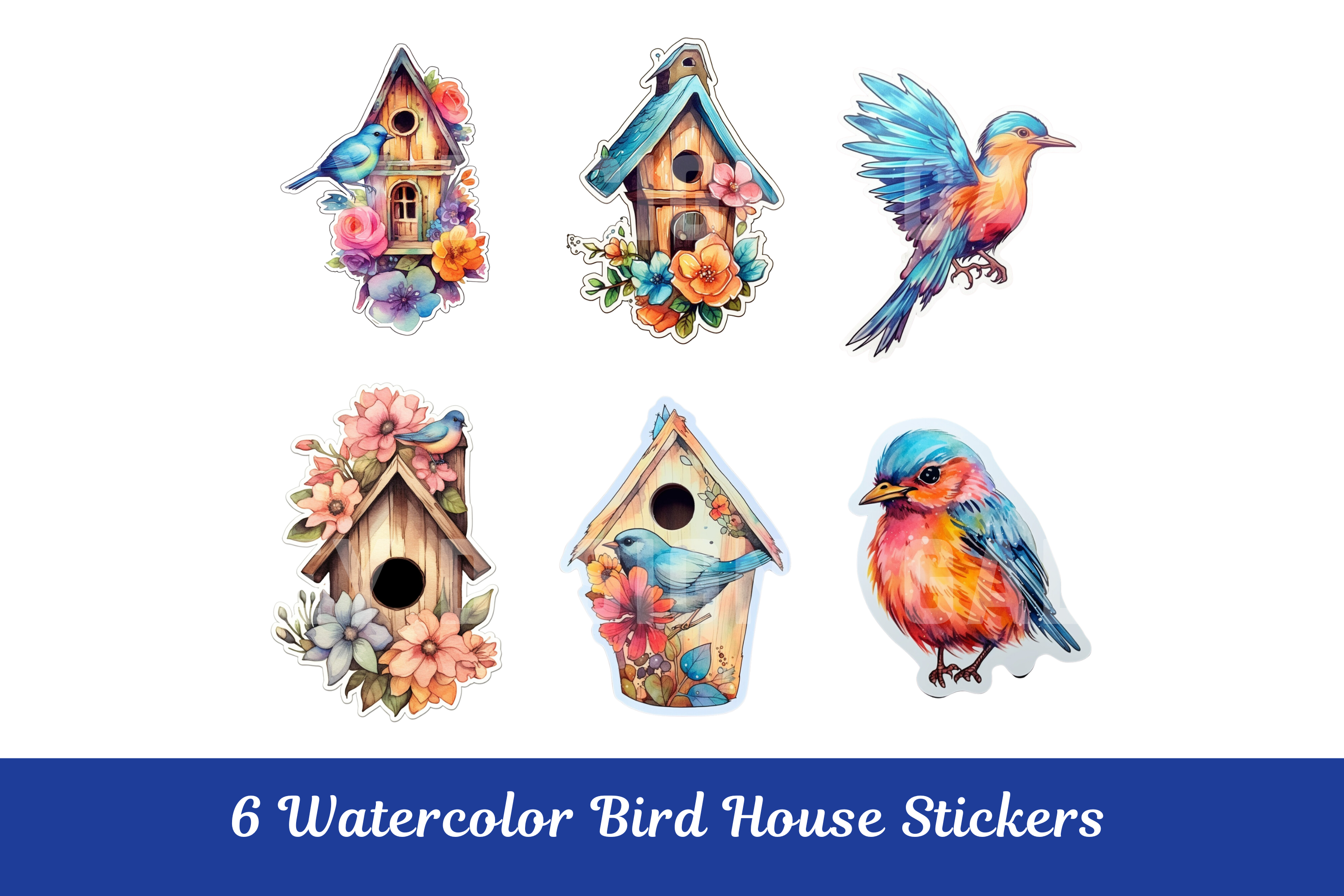 Watercolor Bird House Stickers