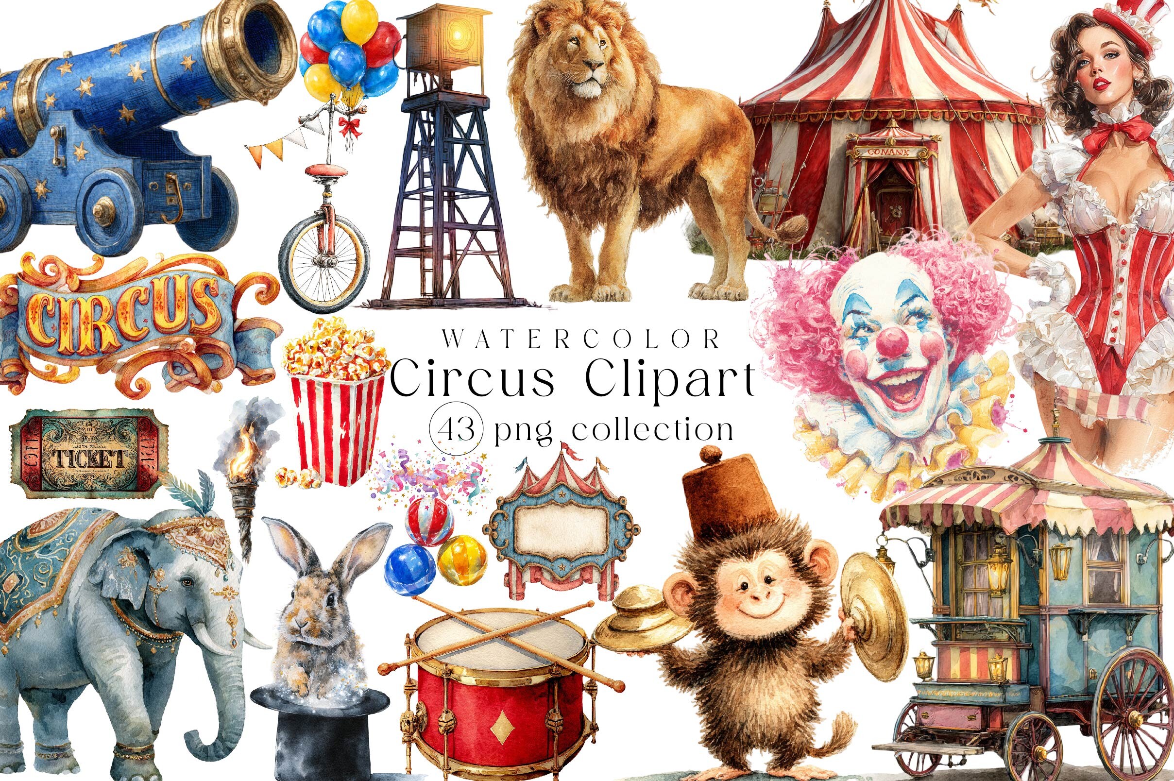 Watercolor Circus Clipart Bundle Png Graphic by Print Magic · Creative ...