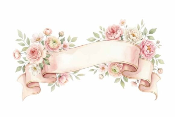 Watercolor Ribbon Banner with Floral