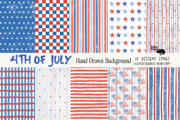 4th of July Hand-Drawn Background Set