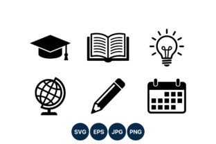 Education Icons Black and White Set Graphic by DesignVectx · Creative ...