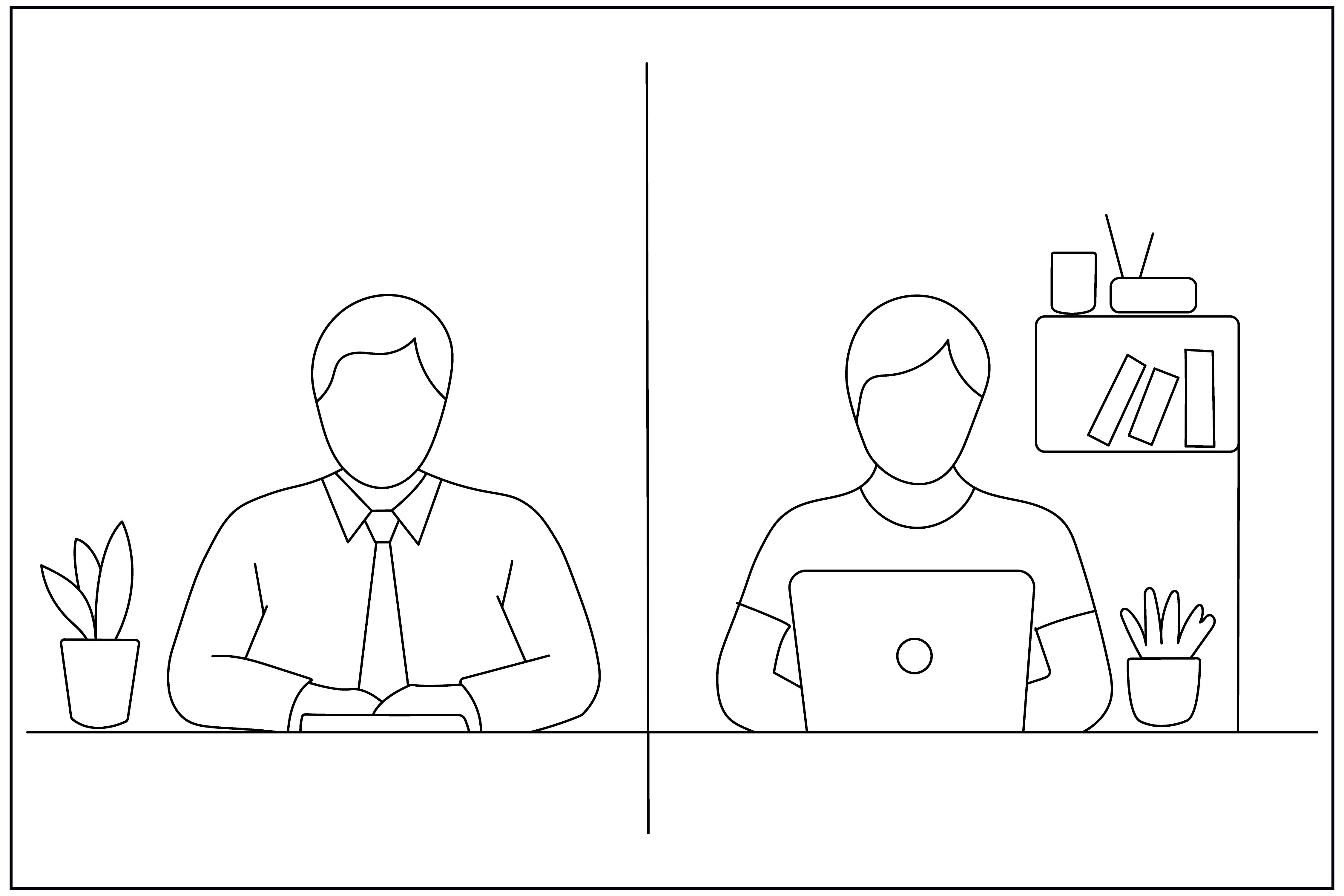 Man Work Table Line Art
