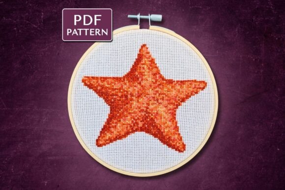 Orange Starfish Cross Stitch Pattern