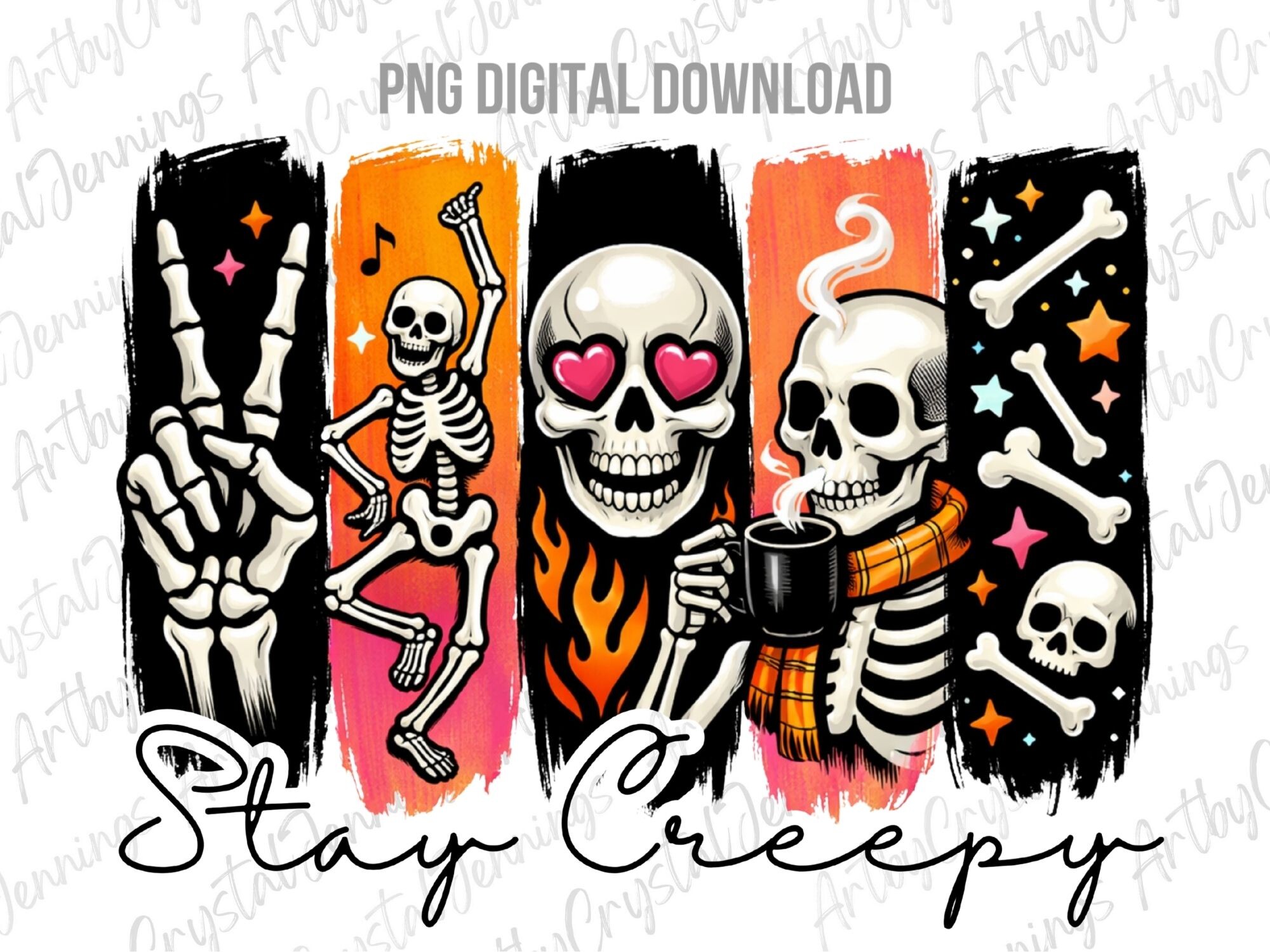 Stay Creepy Skull Halloween Skeleton PNG