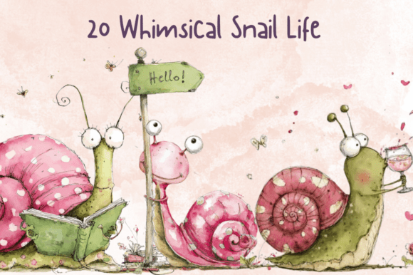 Storybook Whimsy Snail Life Clipart Set Graphic AI Generated By giraffecreativestudio