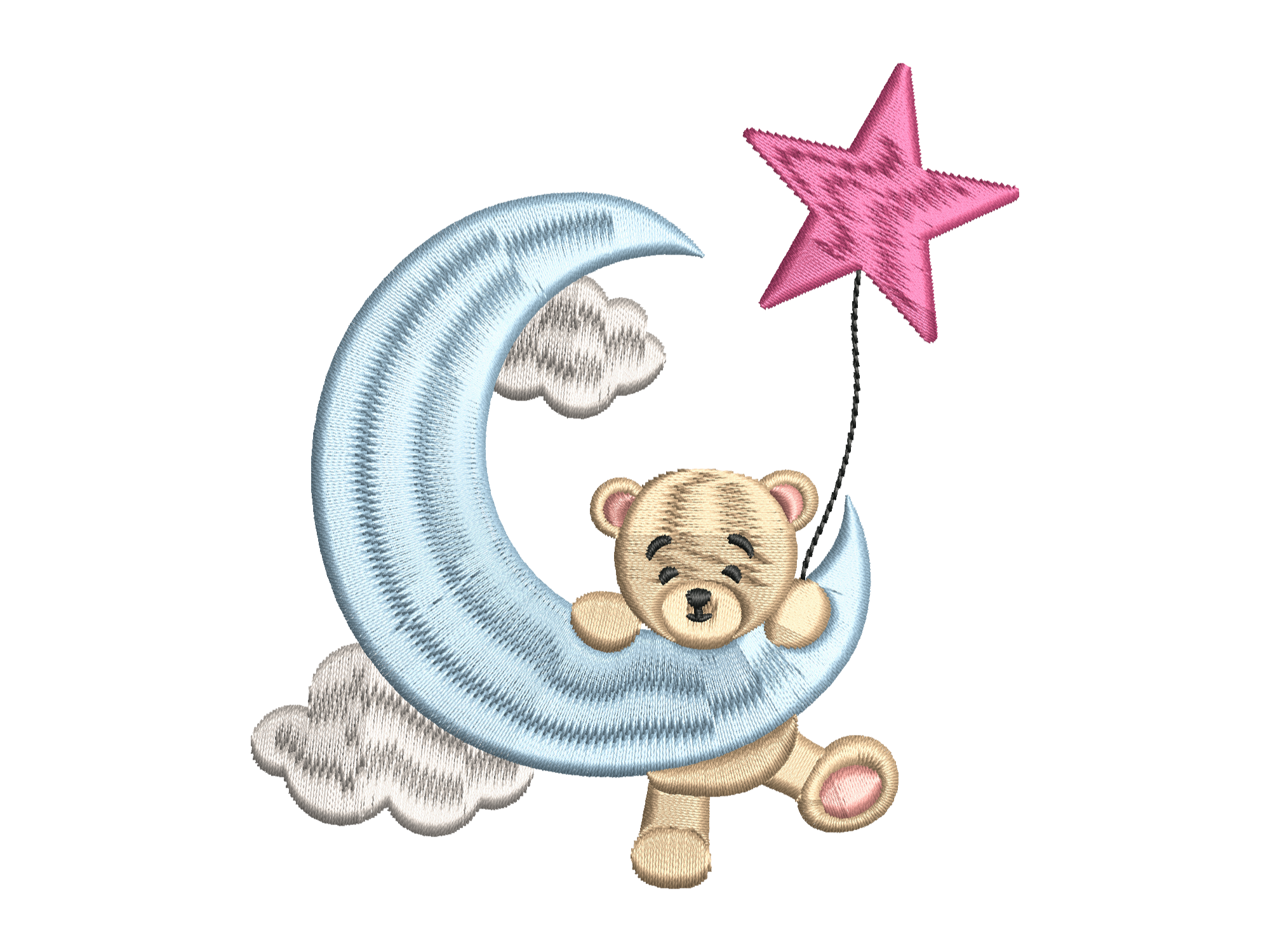 Teddy Bear on Moon Embroidery