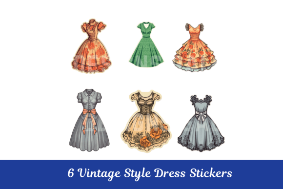 Vintage Dress Fussy Cuts Retro Sticker