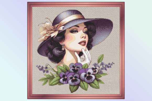 Vintage Lady with Flowers Cross-stitch