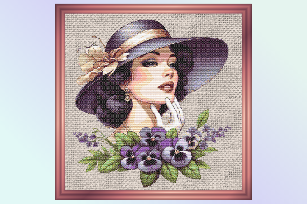 Vintage Lady with Flowers Cross-stitch