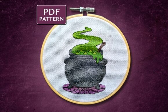 Witchy Cauldron Cross Stitch Pattern