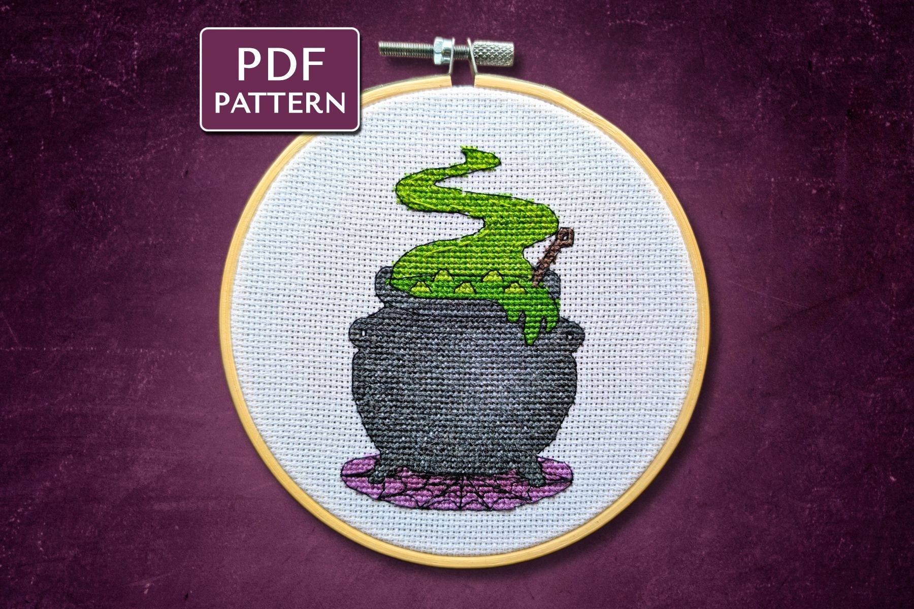 Witchy Cauldron Cross Stitch Pattern