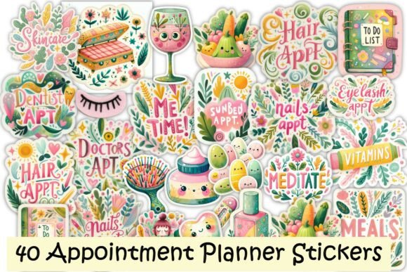 40 Summer Digital Planner Stickers PNG