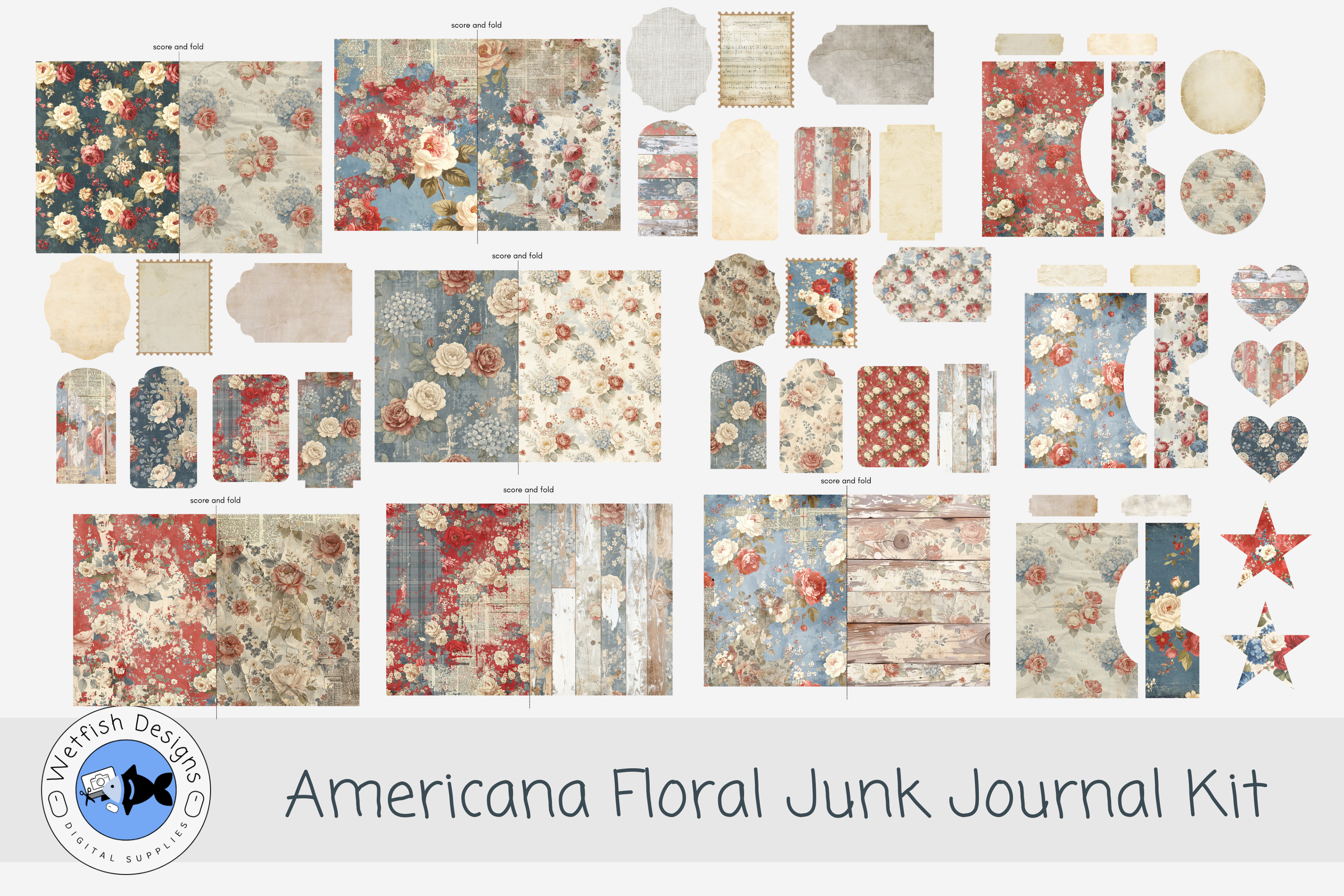 Americana Floral Junk Journal Folder Kit