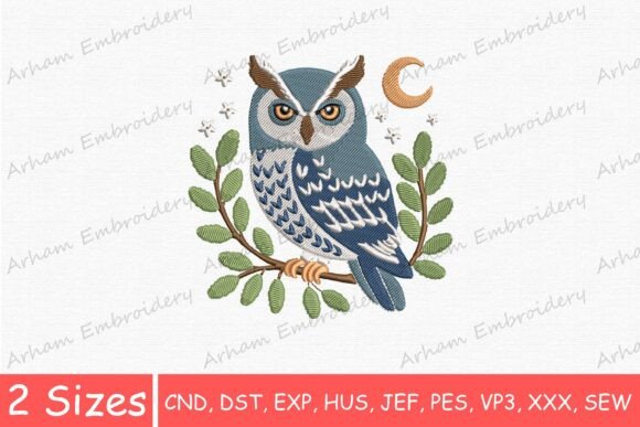 Boho Owl with Moon, Cute Night Owl