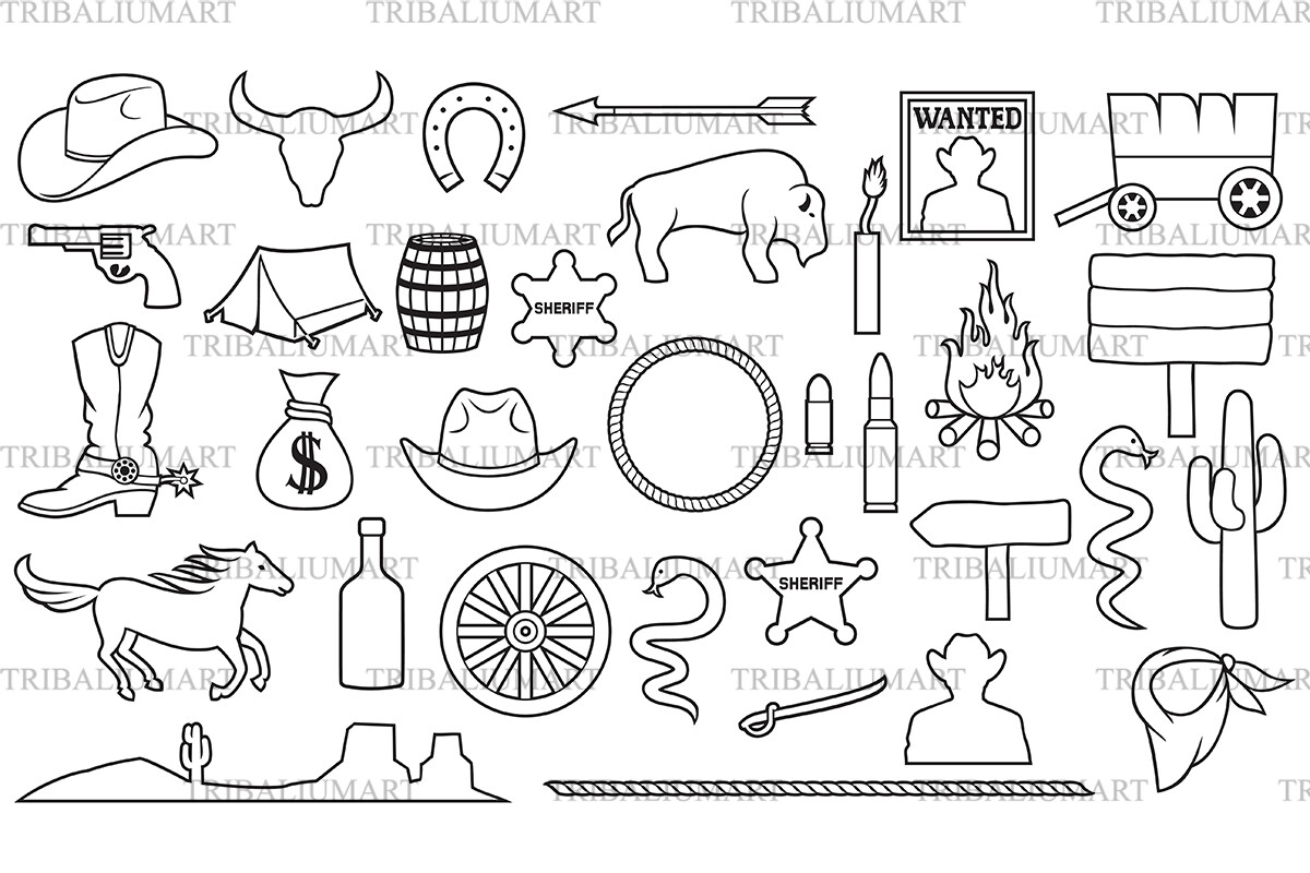 Cowboy Thin Line Icons