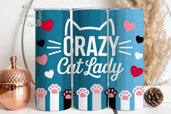 Crazy Cat Lady Blue Paws 20oz tumbler wrap SVG design for Cricut