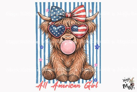 Cute Highland Cow USA PNG Graphic Illustrations By Magic Rabbit