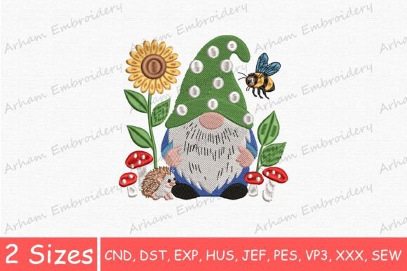 Cute Spring Gnome with Bee & Sunflower