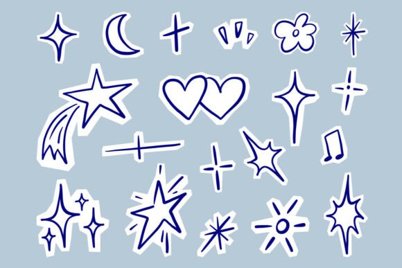 Cute Star Sparkle Doodle Sticker Element