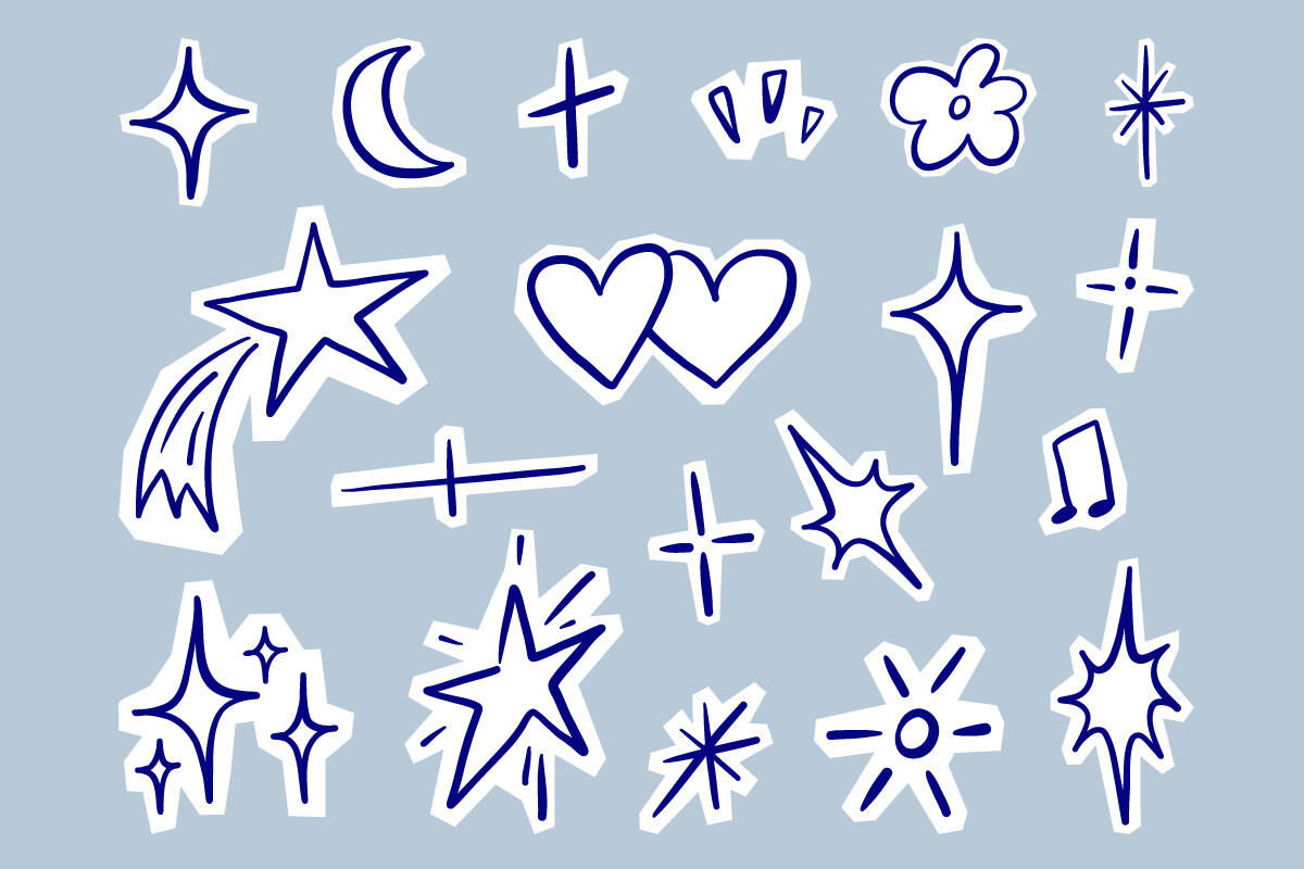 Cute Star Sparkle Doodle Sticker Element