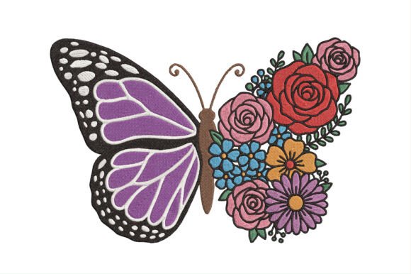 Floral Butterfly Embroidery Design