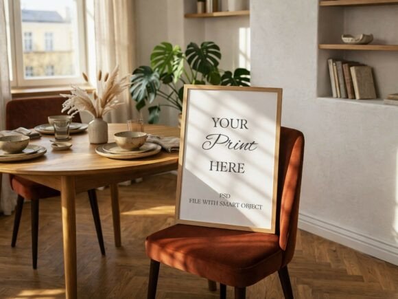 Frame Mockup on Terracotta Chair Graphic Frames & Posters By Mockups Of Imaginations