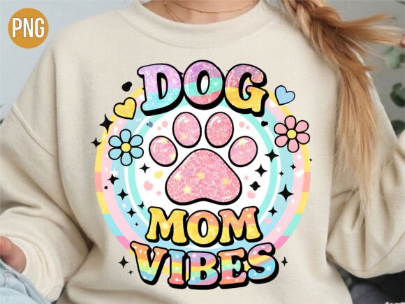 groovy dog mom vibes rainbow paw png svg for cricut boho tees totes wall art