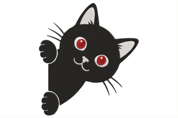Peeking Black Cat Embroidery Design