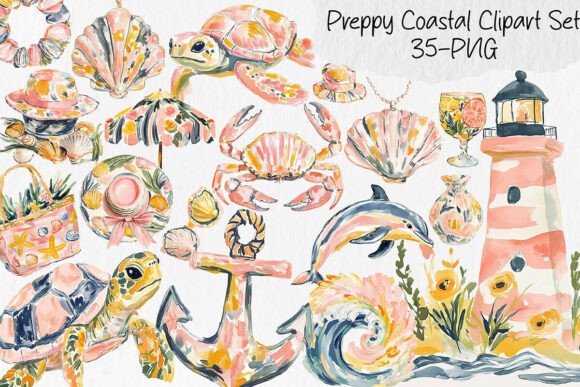 Preppy Coastal Clipart Set Graphic by LibbyWishes · Creative Fabrica