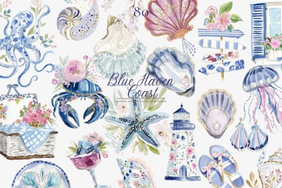 Romantic Coastal Clipart Png Set Graphic Illustrations By Patishop Art