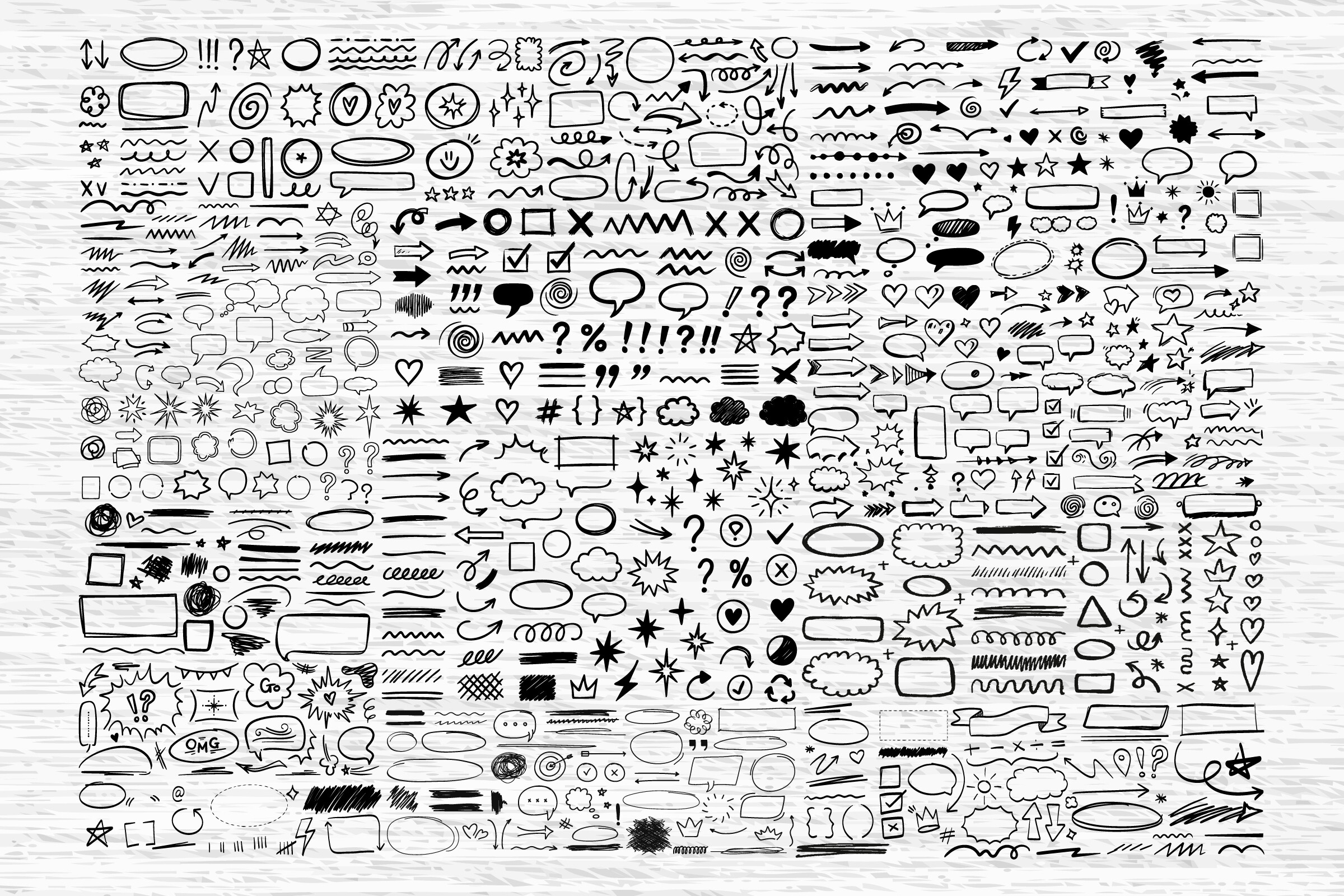 Set of Hand Drawn Doodle Elements Bundle