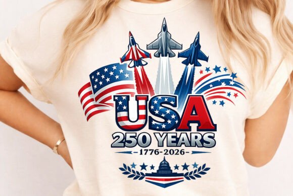 USA 250 Years Patriotic Jets Sublimation Grafik T-shirt Designs Von SimaCrafts