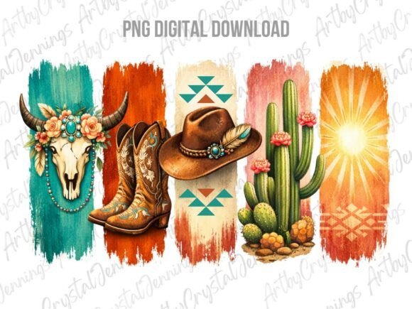 Western Boho Cowgirl Brushstroke PNG Graphic Illustrations By ArtbyCrystalJennings