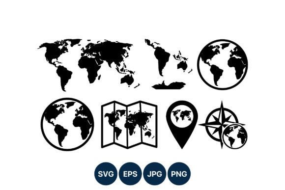 World Map Globe Icons Vector Set Graphic Illustrations By DesignVectx