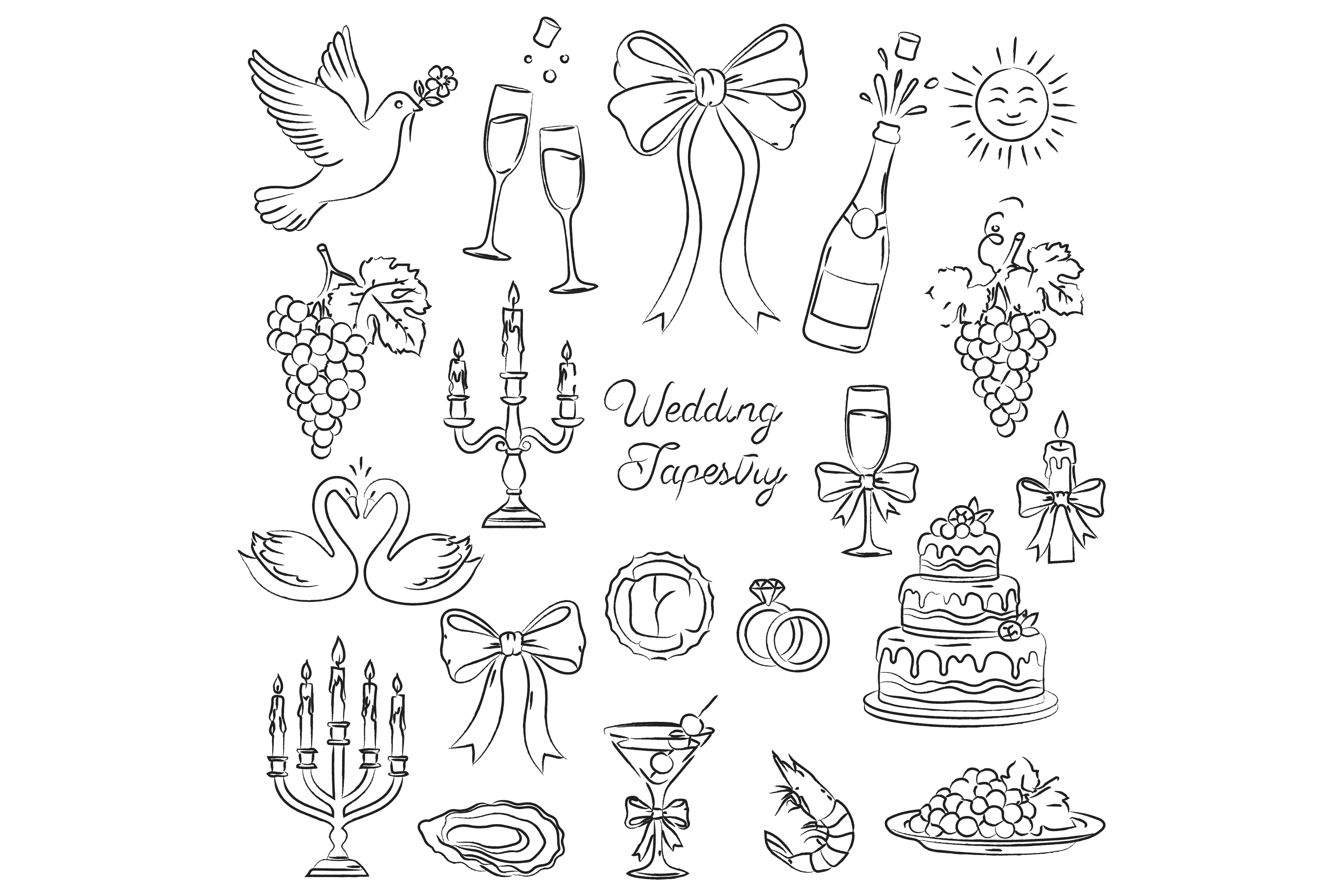 Collection of Wedding-themed Doodle Art