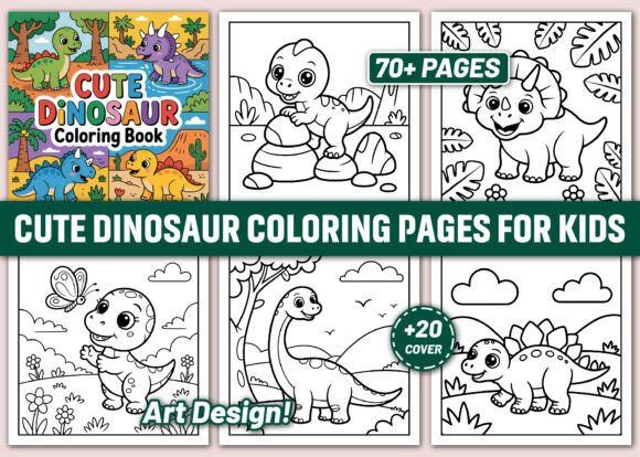70 CUTE DINOSAUR COLORING PAGES for KIDS