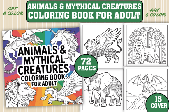 Animals & Mythical Creatures Color Pages Graphic by Art & CoLor ...
