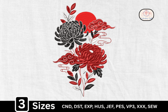 Asian Inspired Japanese Floral Single Flowers & Plants Embroidery Design By Embroidery Craft