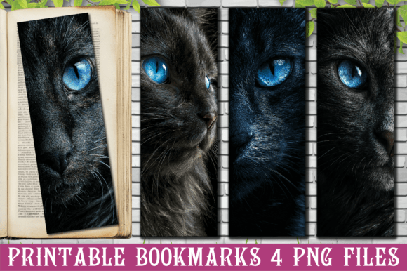Black Cat Blue Eyes Bookmarks PNG cat outline SVG design