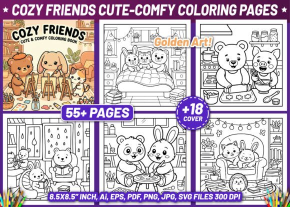 Cozy Friends Cute & Comfy Coloring Pages