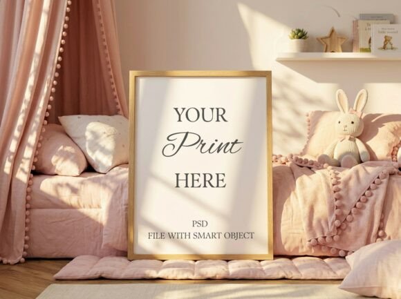 Cozy Nursery Bed Frame Mockup Pink Graphic Frames & Posters By Mockups Of Imaginations
