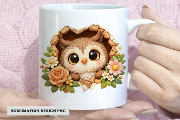 Cute Owl Floral Mug Design Png Graphics