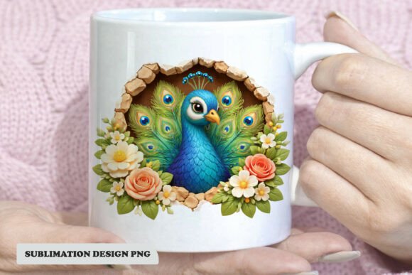 Cute Peacock Floral Mug Design Png Graphics